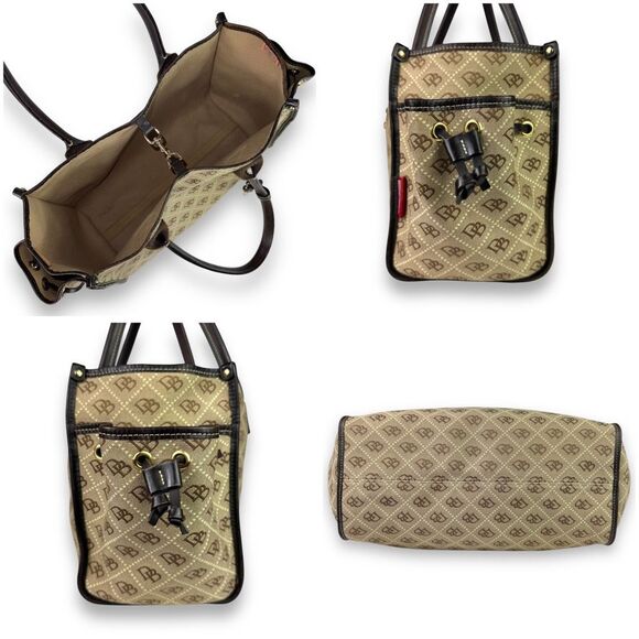 Dooney & Bourke Vintage 90s Signature Weekender Leather Canvas Tote Tan Brown - Picture 4 of 12